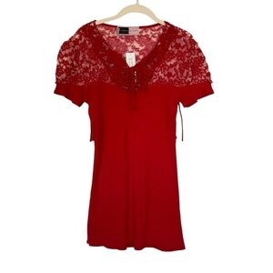 NWT Rhonda Stark Red Knit Lace Tip With Fringe Cowgirl Boho